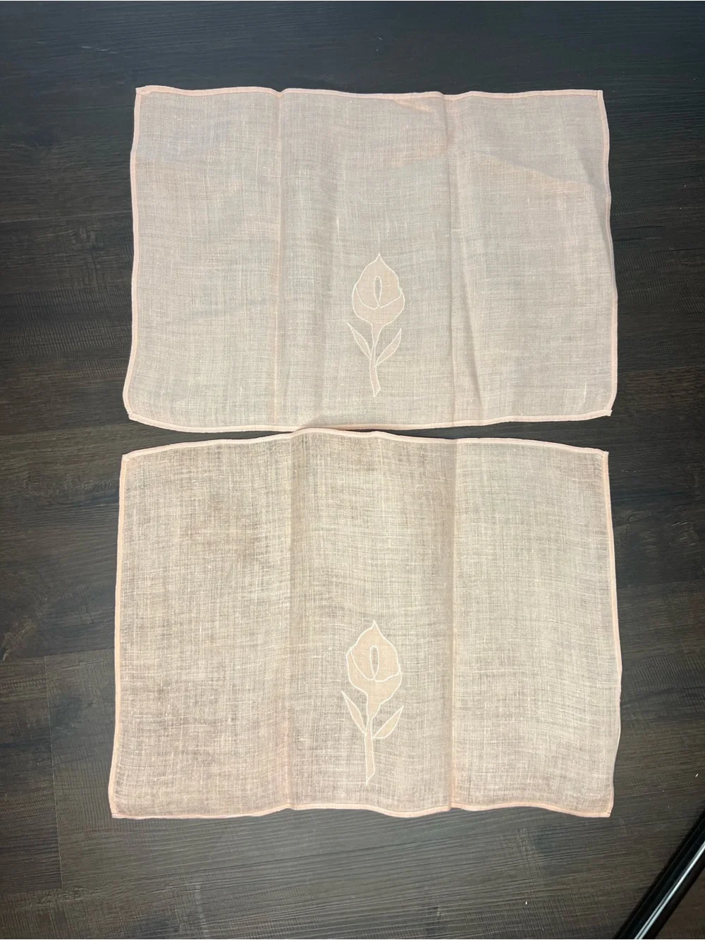 Set of Five Vintage Pink and White Flower Napkins
